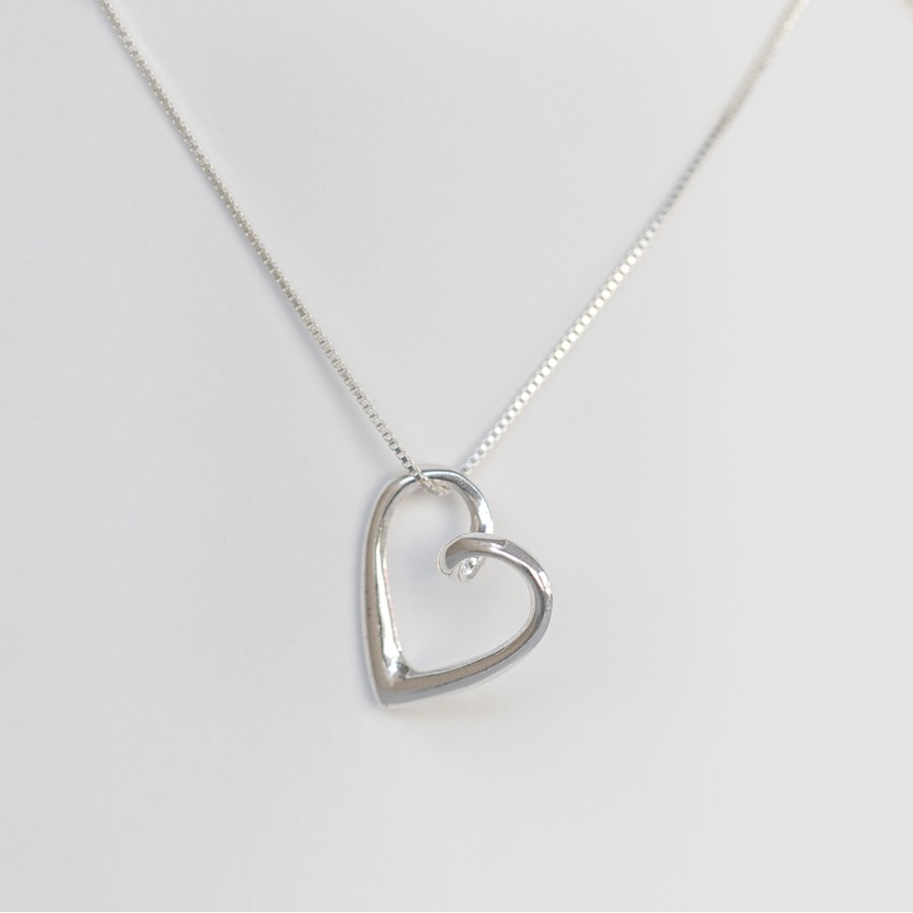 Open Heart Charm Necklace 925 Sterling silver
